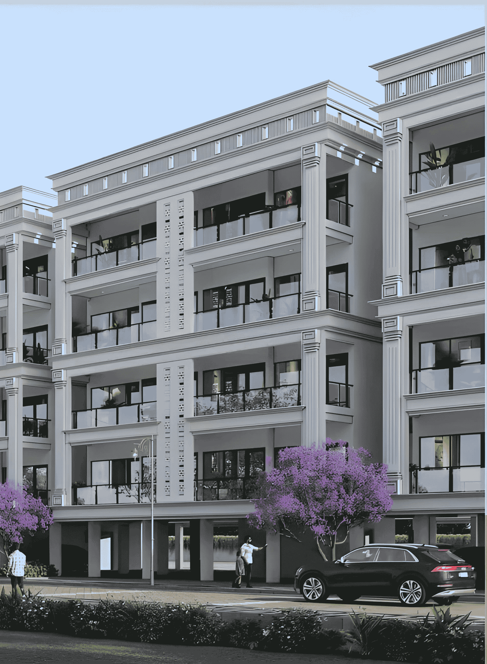 Lush green gardens and modern low-rise apartments at Meffier Garden Residency, Sohna, South of Gurgaon